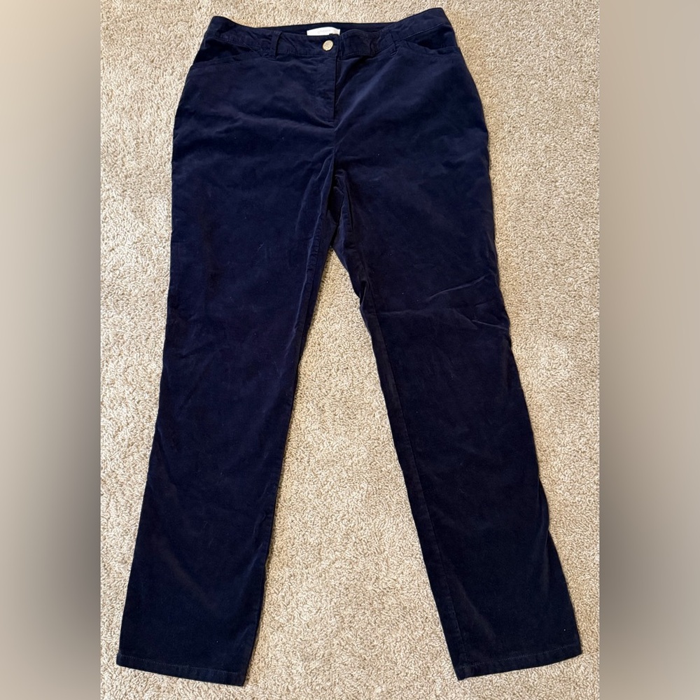 Chicos Womens Size 10 (Chico’s 1.5) Navy Blue Velour Straight Dress Pants